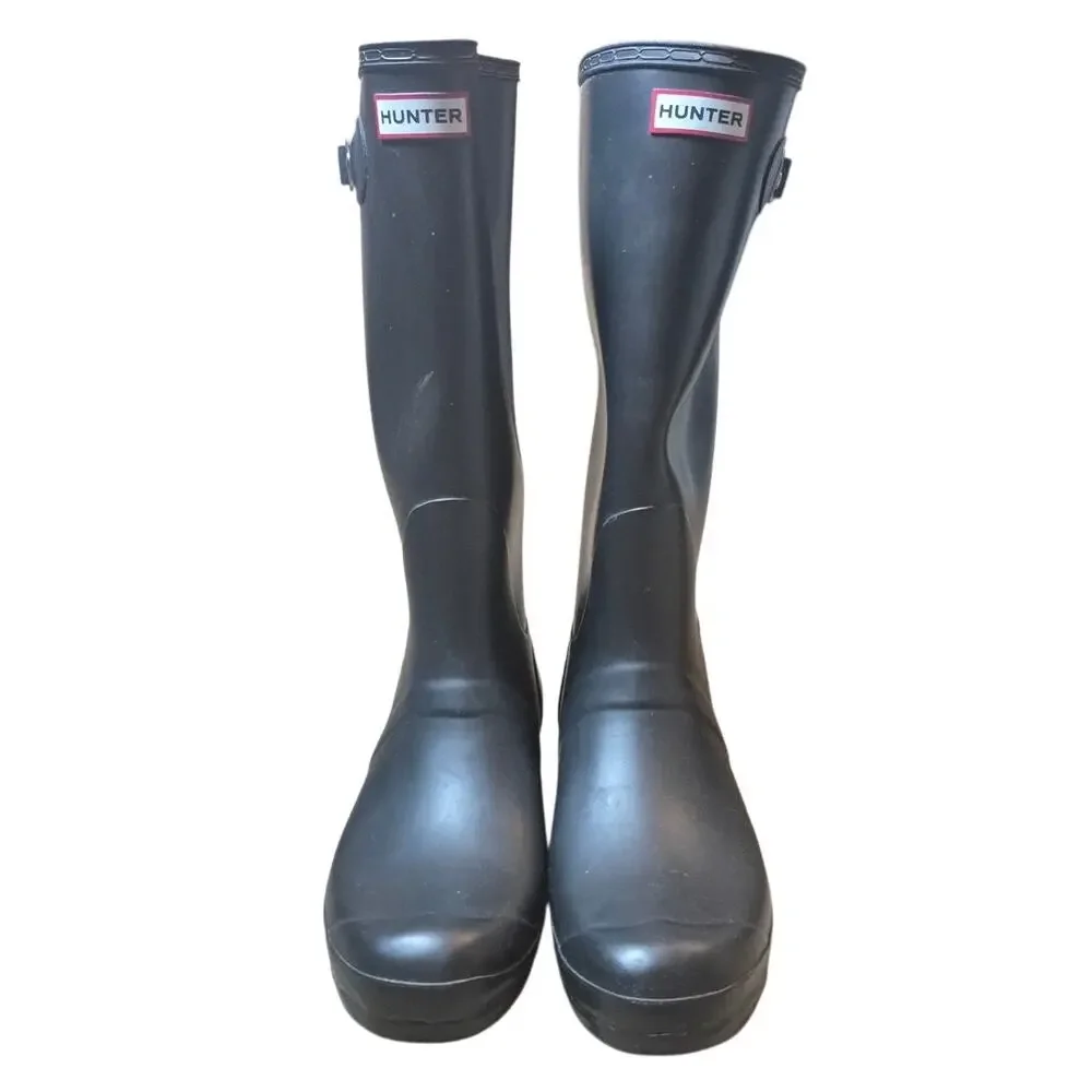 Hunter Women's Original Tall Gloss Rain Boots Black Logo on Front Size 13